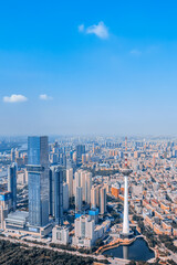 Obraz premium Aerial photography of the color TV tower city CBD in Shenyang, Liaoning, China