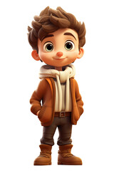 Cute Boy Dressed in Autumn Clothes Happy Cartoon Character