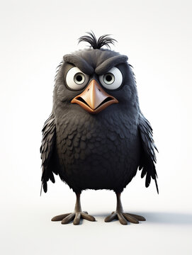 An Angry 3D Cartoon Crow on a Solid Background
