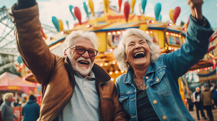 Fototapeta premium Old people's fun in the amusement park