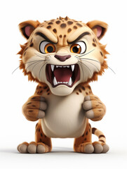 An Angry 3D Cartoon Leopard on a Solid Background