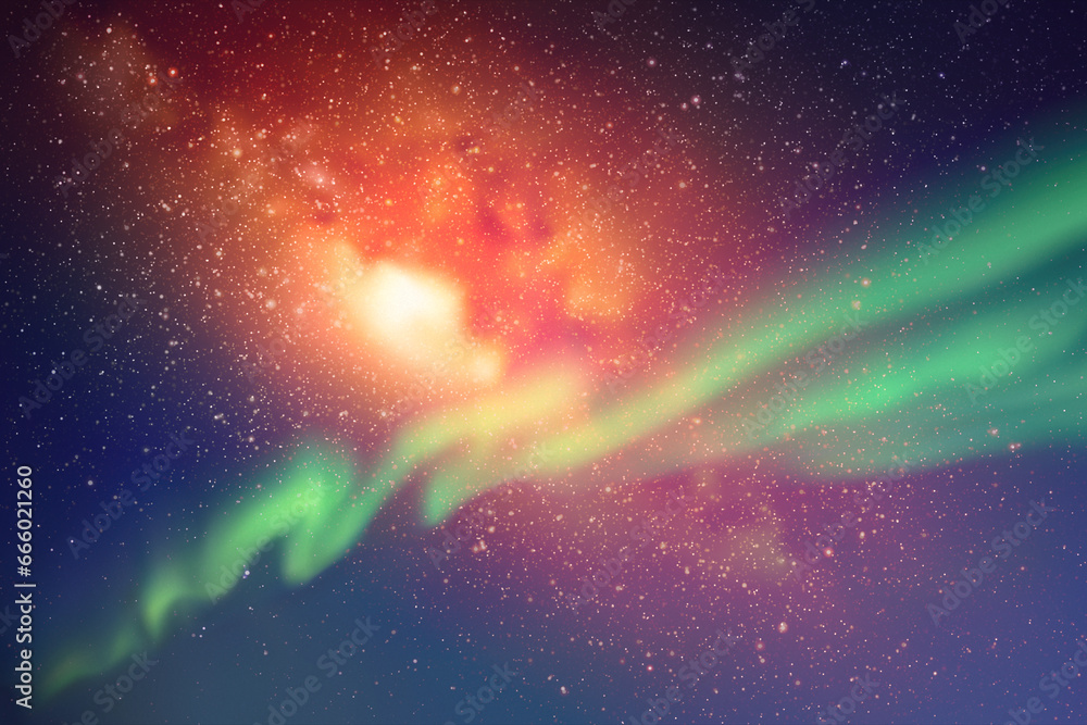 Sticker night starry sky. milky way and northern lights. green aurora borealis