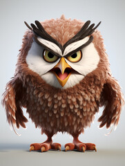 Fototapeta premium An Angry 3D Cartoon Owl on a Solid Background