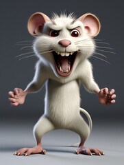An Angry 3D Cartoon Rat on a Solid Background