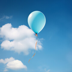 A solitary, vividly colored balloon gracefully floating in the endless expanse of a clear blue sky, evoking a sense of tranquility and simplicity