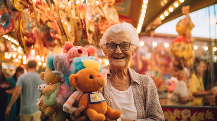 Old people's fun in the amusement park - obrazy, fototapety, plakaty