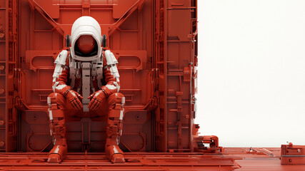 Astronaut im rot weißen Anzug und Helm Gesichtslos anonym im Querformat für Banner, ai generativ - obrazy, fototapety, plakaty