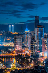 High angle night view close-up of Jiaxiu Building in Guiyang, Guizhou, China