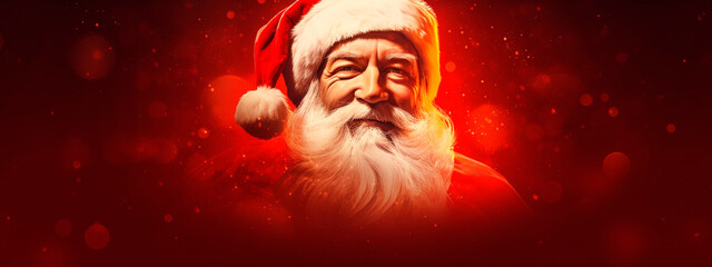 Fototapeta premium Portrait of Santa Claus on a red background. Generative AI,