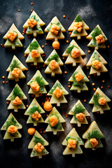 Christmas tree snack made from cheese. Generative AI,