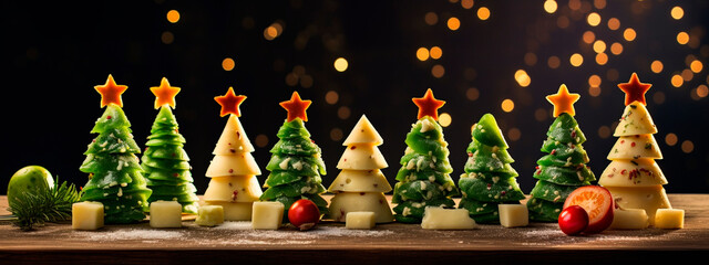 Christmas tree snack made from cheese. Generative AI, - obrazy, fototapety, plakaty