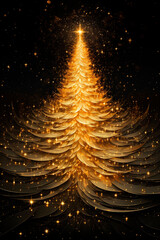 Abstract Christmas tree made of sparkles on a dark background. Generative AI,