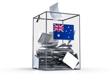 Australia - ballot box with voices and national flag - election concept - 3D illustration