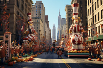 Thanksgiving parades are a popular tradition in some cities. - obrazy, fototapety, plakaty