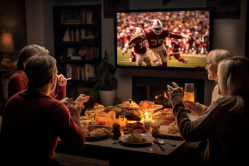 people watch football games on TV as part of their Thanksgiving tradition
