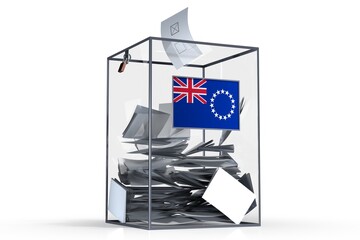 Cook Islands - ballot box with voices and national flag - election concept - 3D illustration