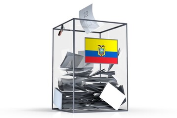 Ecuador - ballot box with voices and national flag - election concept - 3D illustration