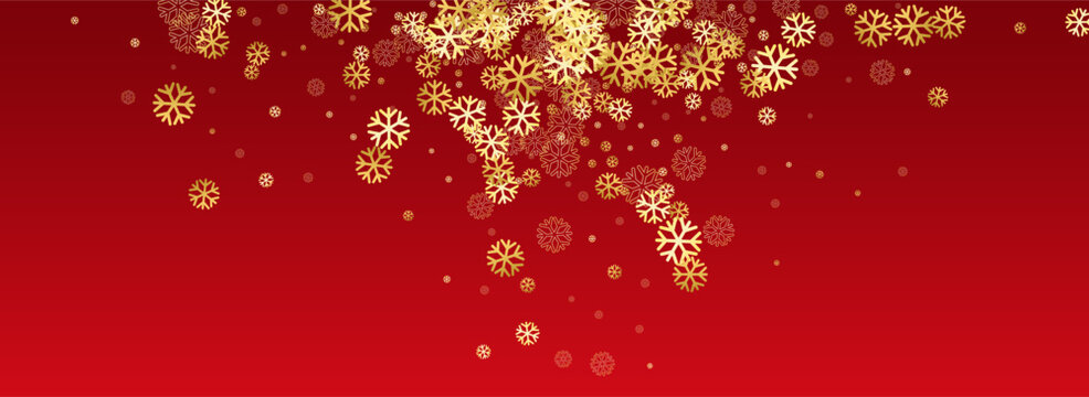 White Snowfall Vector Panoramic Red Background.