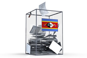 Fototapeta na wymiar Eswatini - ballot box with voices and national flag - election concept - 3D illustration