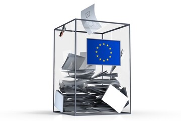 European Union - ballot box with voices and flag - 3D illustration
