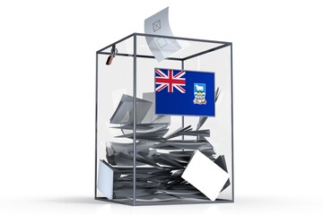 Falkland Islands - ballot box with voices and national flag - election concept - 3D illustration
