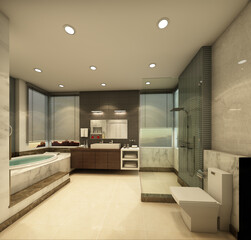 3d render illustration The apartment bathroom view 1 perfectly divides the shared space.