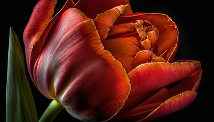 close-up big bourdon tulip blossoming illustration	