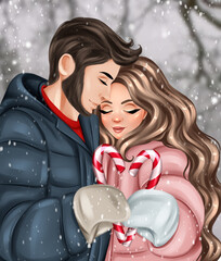 Beautiful young couple in love. Festive greeting card