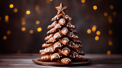Christmas cookies in the shape of a tree. Generative AI,
