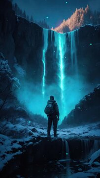 man in the waterfall