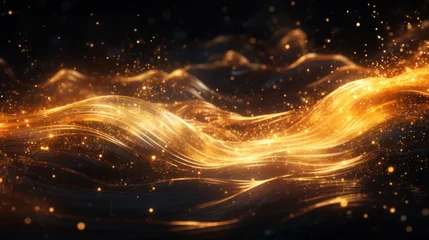 Poster A mesmerizing dance of particles flows, leaving behind trails of golden light © Putra