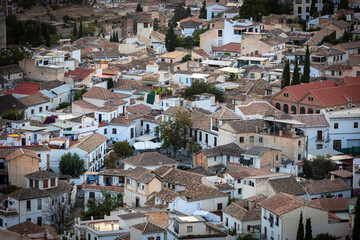 Fototapeta na wymiar Close up view of the famous Albaicin neighborhood from San Miguel Alto balcony in Granada, Andalusia, Spain. The Albaicin is a UNESCO World Heritage Site.
