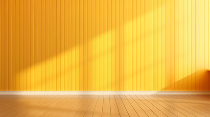 yellow empty room with wooden floor, yellow wall background