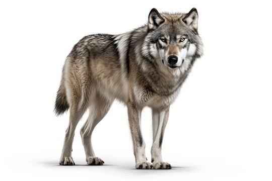 Photo of a majestic gray Dire wolf in a pristine snowy landscape created with Generative AI technology