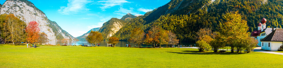 Lake Koenigssee, Berchtesgaden, Bavaria, on a sunny day in autumn