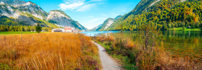Lake Koenigssee, Berchtesgaden, Bavaria, on a sunny day in autumn
