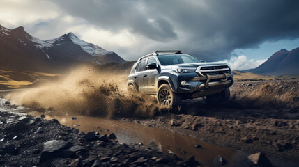 Fototapeta na wymiar Rugged terrains are met with powerful 4x4 vehicles, showcasing off-road challenges