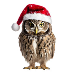 Owl wearing a christmas hat isolated on transparent background