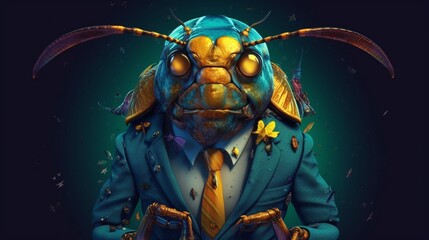 NFT art Cockroach in the suit by art in the style.Generative AI - obrazy, fototapety, plakaty