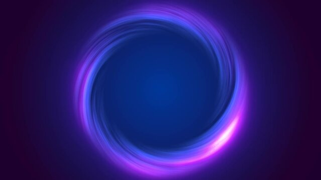  A glowing ring of blue purple color rotates with free space inside ,on a dark blue gradient background . Animation for vertical and horizontal use.