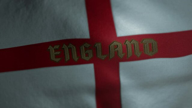 England Saint George flag texture background, waving banner in wind, red cross colour textile, stiching and lettering animation