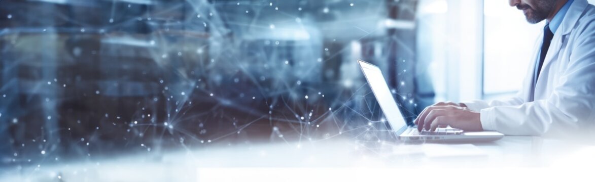 Medical technology, online health, global health network and tourism concept. Doctor using laptop computer with medical technology internet network connection, digital technology.