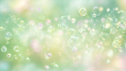 Fototapeta na wymiar A mesmerizing and dreamy blend of soft ethereal blur, set against a backdrop of light green, adorned with whimsical bubbles, a delicate watercolor effect, and subtle bokeh elements.
