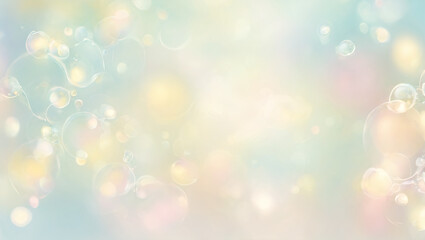Obraz na płótnie Canvas A mesmerizing and dreamy blend of soft ethereal blur, set against a backdrop of light yellow, adorned with whimsical bubbles, a delicate watercolor effect, and subtle bokeh elements.