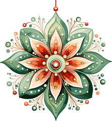Christmas Ornament Watercolor Illustration on Transparent Background