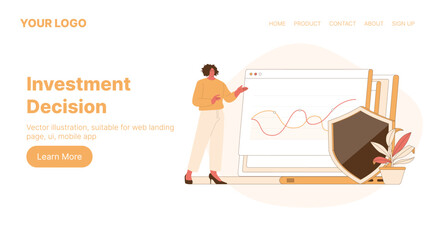 Investment Decision. Web Landing Page Design. Flat Cartoon Vector Illustration.
