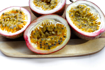 Fresh passion fruit on white background.