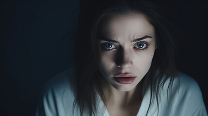 Fototapeta premium Scared Woman Looking at the Camera Isolated on the Minimalist Background 