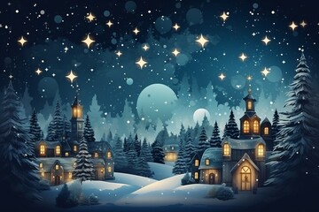 Christmas village scene in the snowy mountains