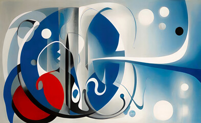 Obscure nonrepresentational abstract art painting with strange curvy round shapes in a blue and white color palette